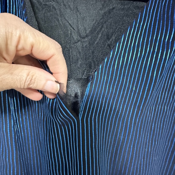 Vintage 80’s Valley Girl Style Mini Dress Black with Shiny Blue Stripes Sz 6 - Picture 10 of 14